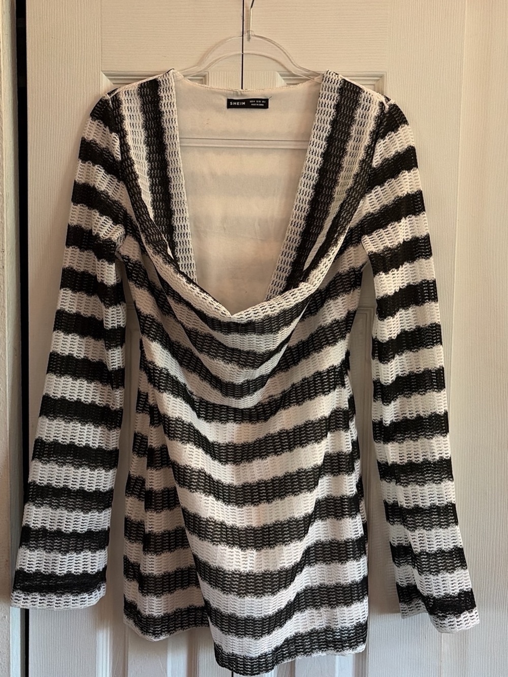 Shein Black and White Striped Knit Cowl Neck Swe